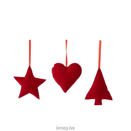 Jline Herz Stern Weihnachtsbaum Hängend Textil Rot 3 Sortiert weihnachtskugeln christbaumkugeln.