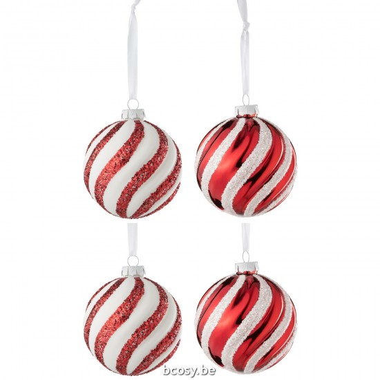 Jline Dose Von 4 Weihnachtskugeln 2 2 Linien Glas Weiß Rot Large weihnachtskugeln christbaumkugeln.