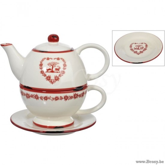 J Line Jline Tea For One Keramik Rot Weiß 18X12X15Cm teekannen