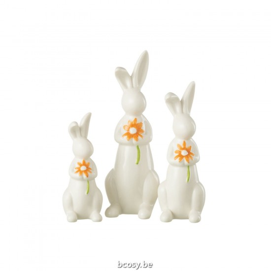 J Line Set 3 Conigli Fiori Porcellana Arancione Bianco Surtido De 3 Conejo Flores Porcelana Naranja Blanco.