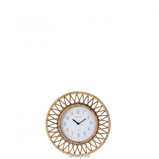 J Line Orologio Da Parete Wonder Rattan Legno Compensato Naturale Bianco Small Reloj De Pared Wonder Rattan Madera Contrachap.