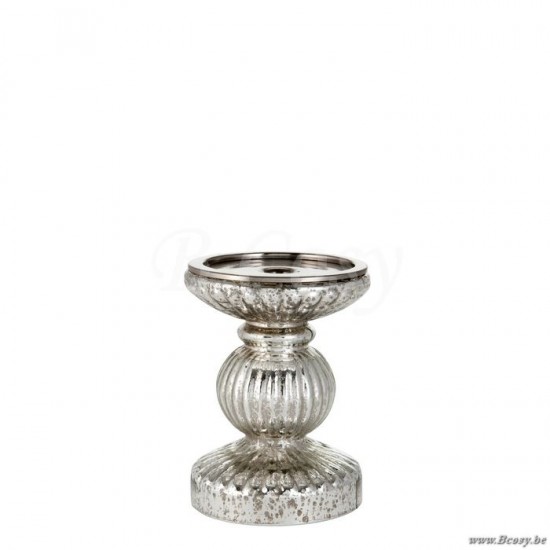 J Line Jline Kerzenständer Rippe Antik Glas Silber 16X16X17Cm kerzenhalter kerzenstaender kerzenleuchter