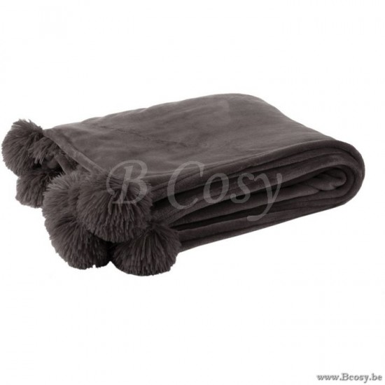 J Line Jline Plaid Pompom Polyes Dunkel Taupe reisedecken mit fransen