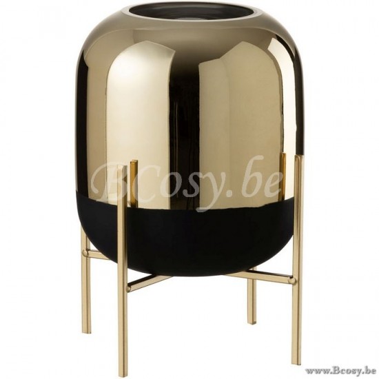 J Line Jline Portacandele Piede Vetro Nero Oro Small Fotosforo Pie Cristal Negro Oro Small