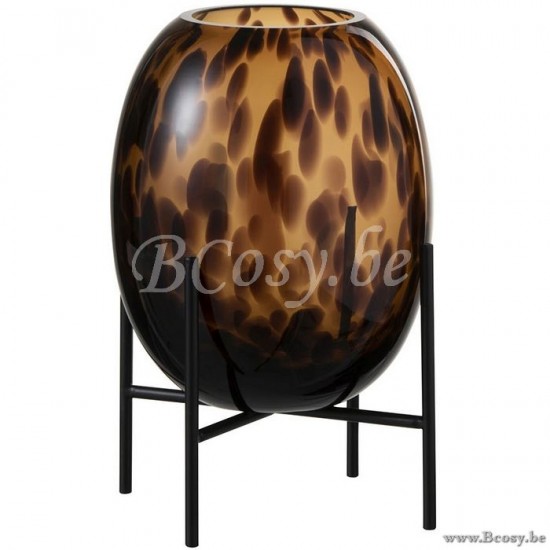 J Line Jline Vaso Piede Macchie Decorativo Vetro Trasparente Marrone Small Jarron Pie Mancha Decorativo Cristal Transparente Marron Small