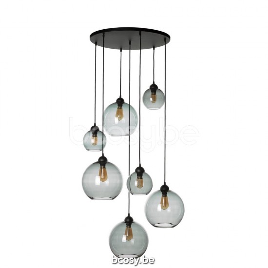 Marckdael pendel Seattle-Seatle Marckdael 1488-PL7-RO-NE-GLOBE-FUME-3KL-4GR Contemporal zwart gepoederlakt pendel H max 300cm VVD VDV Verlic.