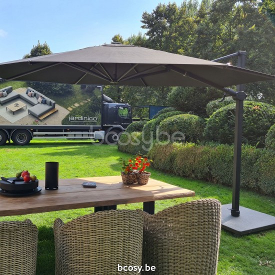  Jardinico ANTEGO 300x300 Quadratischer Freiarmsonnenschirm Freiarmschirm 3x3 Sonnenschirmmast Schwarz Matt Pulverbeschichtetes Aluminium| Sonnenschirmbespannung-bezug-tuch-stoff Walnut Sunbrella.