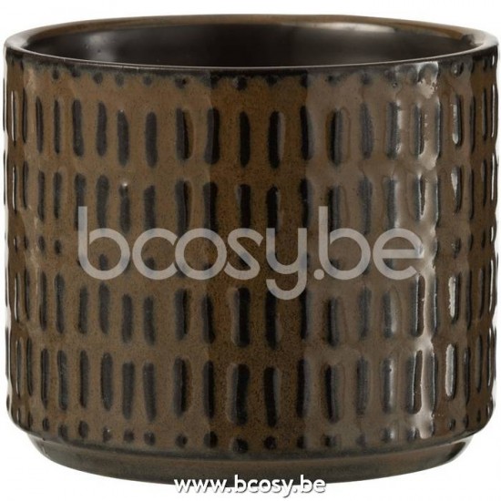 J Line Jline Portavasi Righe Ceramica Nero Marrone Small Tarro Linea Ceramico Negro Marron Small