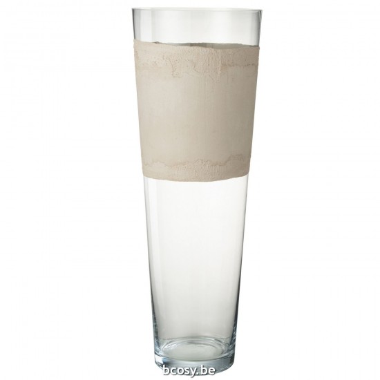 J Line Vaso Delph Vetro Trasparente Beige Extra Large Vase Delph Glass Transparent Beige Extra Large.