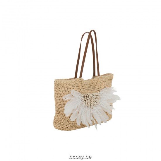 Jline Beach Bag With Shells Feathers Paper Natural White.