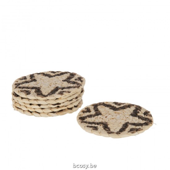 Jline Set Of 6 Coasters Round Star Cornhusk Natural Brown.