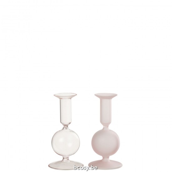 Jline Candle Holder 1 Orb Matte Transparent Glass Light Pink Assortment Of 2.