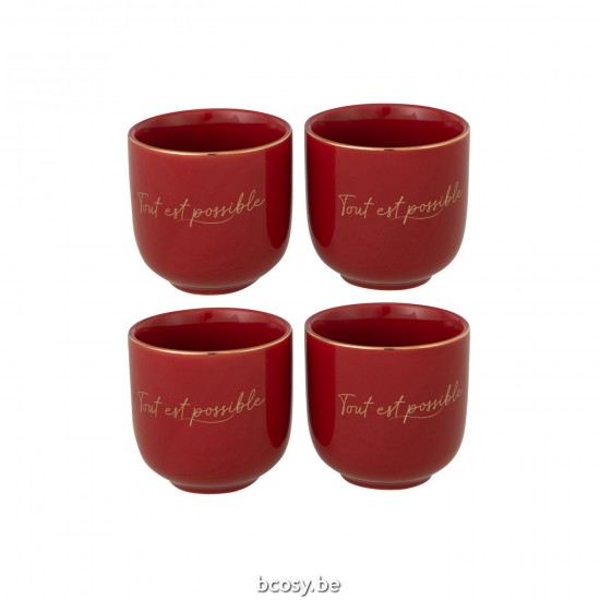 J Line Scatola 4 Tazze Tout Est Possible Rosso Oro Caja De 4 Taza Tout Est Possible Rojo Oro.