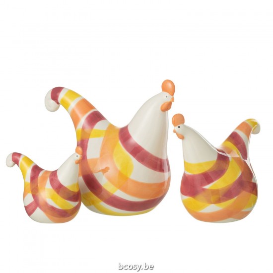 Jline Juego De 3 Gallinas Líneas Dolomita Naranja Mix.