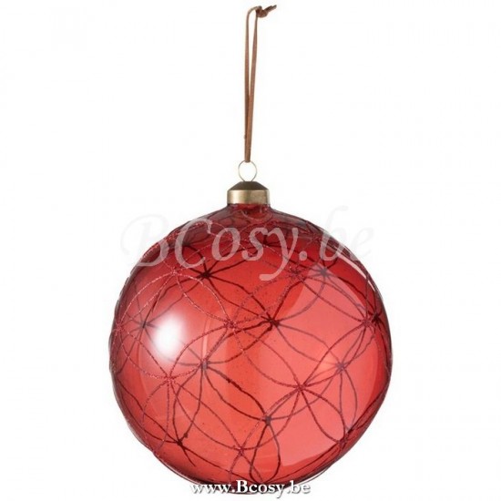 J Line Jline Palla Di Natale Cerchio Paillette Vetro Rosso Extra Large Bola De Navidad Circulo Brillo Vidrio Rojo Extra Large