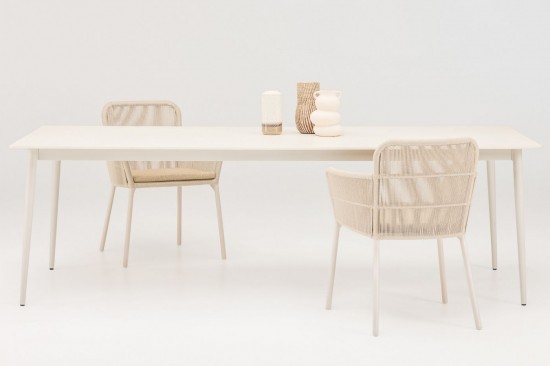 Vincent Sheppard Max tables de jardin Cadre en Aluminium Blanc dune Teak Top 240x100.