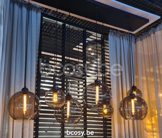 Marckdael pendel Seattle-Seatle Marckdael 1588-PL7-NE-GLOBE-FUME-3KL-4GR Contemporal zwart pendel H max 100cm VVD VDV Verlichting van Dijck .