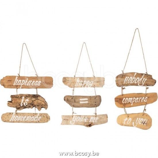 J Line Jline Targa Happiness Happy Nobody Legno Di Mare Naturale Assortimento Di 3 Cartel Happiness Happy Nobody Madera Flotante Natural Surtido De 3