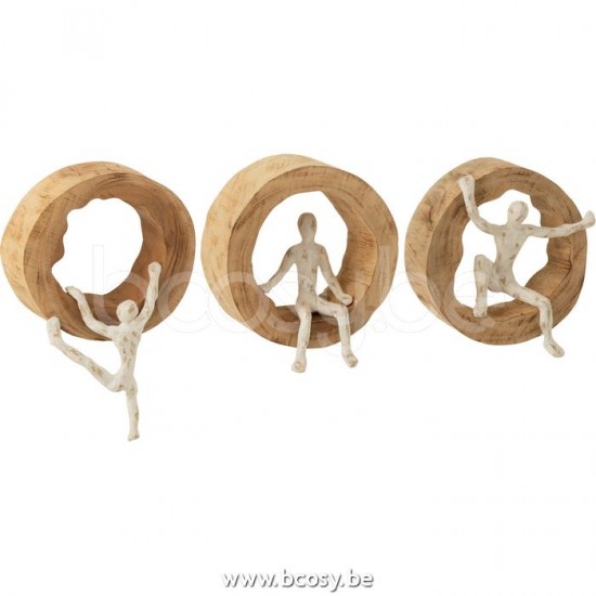 J Line Jline Decorazione Da Parete Persone Scalando Legno Mango Alluminio Naturale Bianco Assortimento Di 3 Deco Mural Figura Escalar Mango Madera Aluminio Natural Blanco Surtido De 3