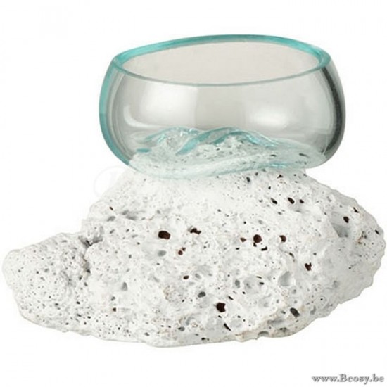 J Line Jline Vaso Piede Pietra Lavica Vetro Riciclato Bianco Trasparente Extra Small Jarrón De Pie Piedra De Lava Vidrio Reciclado Blanco Transparente Extra Small