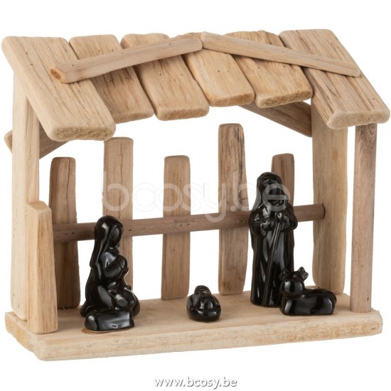 J Line Jline Presepio Tetto Piatto Legno Ceramica Naturale Nero Belen Techo Plano Madera Ceramica Natural Negro