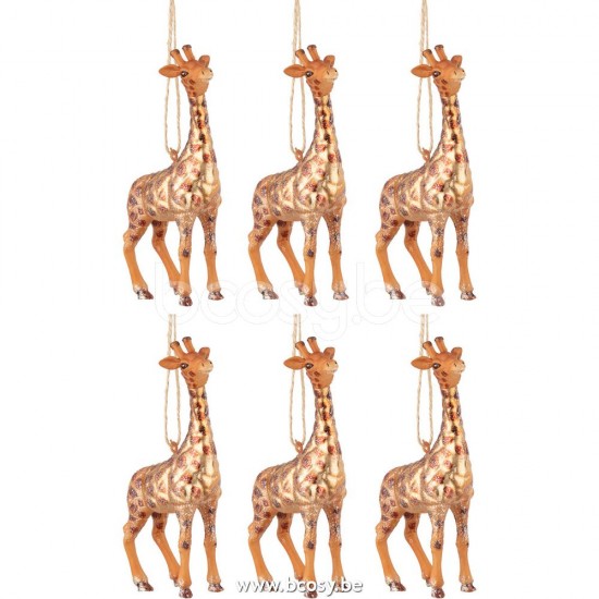 J Line Jline Scatola 6 Palline Di Natale Giraffa Vetro Marrone Mix Caja De 6 Bolas De Navidad Jirafa Cristal Marron Mix