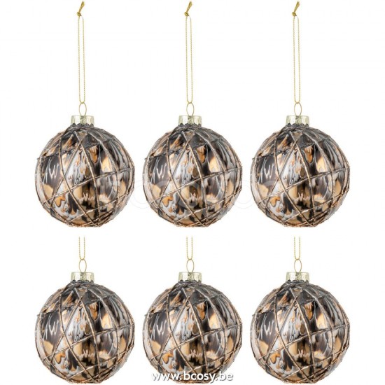 J Line Jline Scatola 6 Palline Di Natale Corda Vetro Nero Bronzo Grigio Small Caja De 6 Bolas De Navidad Cuerdas Cristal Negro Bronce Gris Small