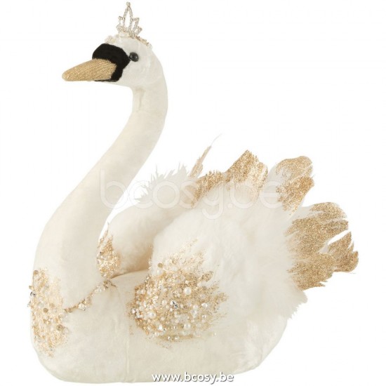 J Line Jline Cigno Seduto Piume Velluto Ecru Oro Small Cisne Sentado Plumas Terciopelo Crudo Oro Small