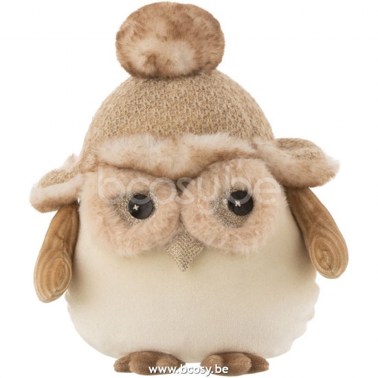 J Line Jline Gufo In Piedi Tessuto Beige Marrone Large Buho De Pie Textil Beige Marron Large