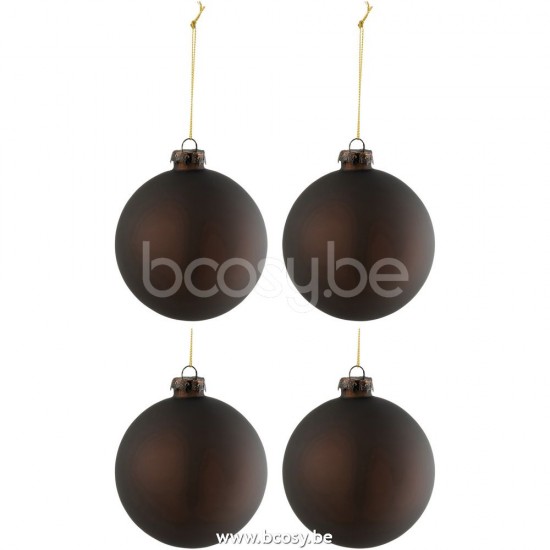 J Line Jline Scatola 4 Palline Di Natale Unito Vetro Opaco Marrone Caja De 4 Bolas De Navidad Liso Cristal Opaco Marron