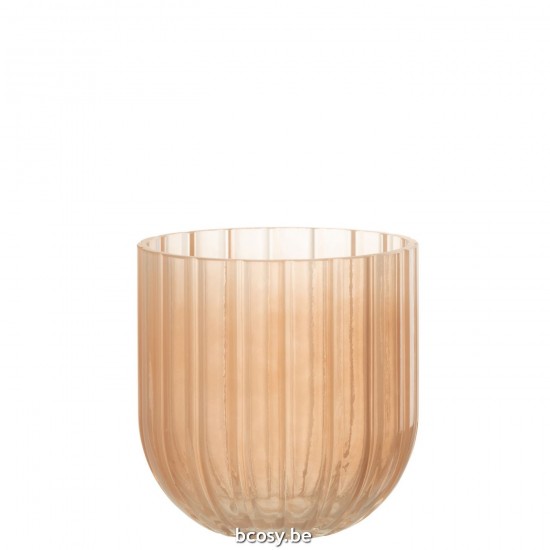 J Line Vaso Yoni Righe Vetro Pesca Small Vase Yoni Glass Peach Small.