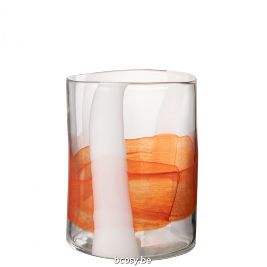 J Line Vaso Iggy Vetro Bianco Arancione Small Jarrón De Cristal Iggy Blanco Naranja Small.