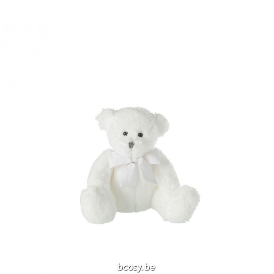 J Line Orsacchioto Peluche Fiocco Poliestere Bianco Small Bear Plush With Bow Tie Polyester White Small.