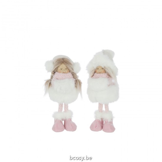J Line Ragazze In Piedi Cappello Pelliccia Poliestere Bianco Rosa Small Assortimento Di 2 Chicas Paradas Gorro Piel Poliéster.