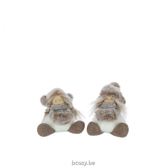 J Line Ragazze Sedute Cappello Pelliccia Poliestere Bianco Marrone Assortimento Di 2 Chicas Sentadas Gorro Piel Poliéster Bla.