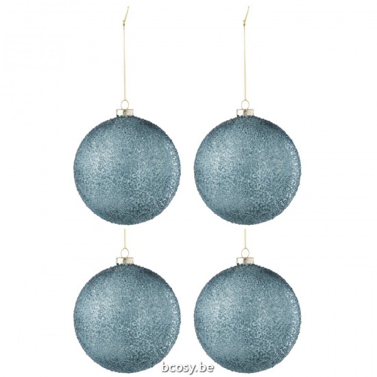 J Line Scatola 4 Palline Di Natale Perle Vetro Blu Large Caja De 4 Bolas De Navidad Perlas Vidrio Azul Large.