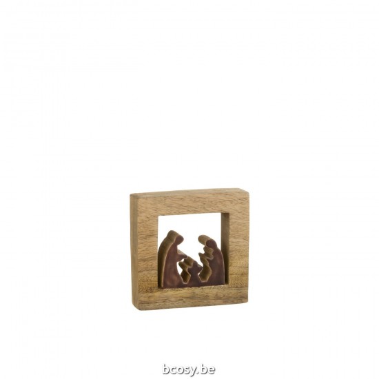 J Line Presepio Quadrato Legno Marrone Bianco Small Belen Cuadrado Madera Marron Blanco Small.