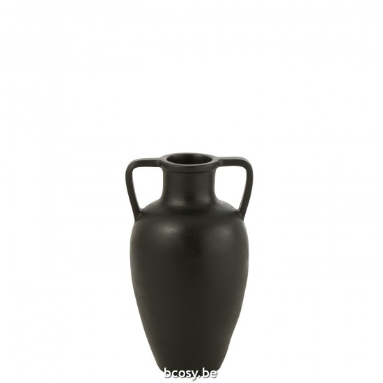 J Line Vaso 2 Manici Terracotta Nero Small Jarron 2 Asas Terracota Negro Small.