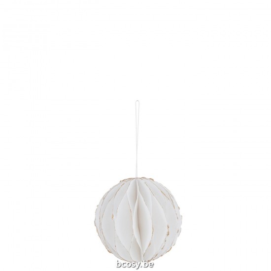 J Line Sospension Palla Cartapesta Bianco Oro Colgador Bola Papel Mache Blanco Con Oro.