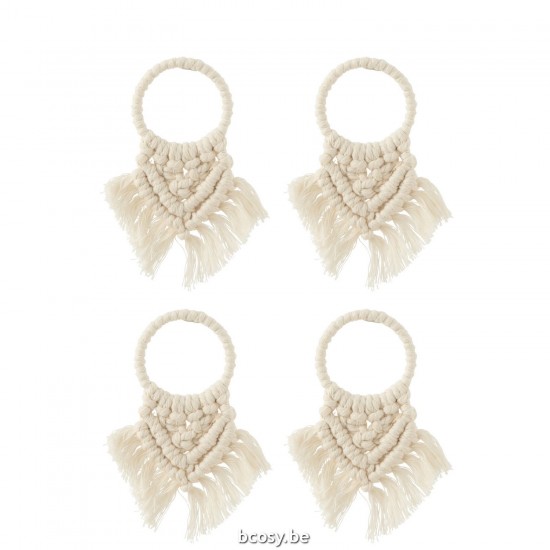 J Line Set 4 Portatovaglioli Macrame Poliestere Beige Juego De 4 Servilleteros Macramé Poliéster Beige.