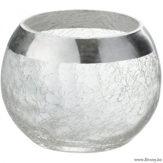 J Line Jline Portacandele Palla Screpolato Vetro Trasparente Argento S Or Fotosforo Bola Agrietado Cristal Transparente Plata Small