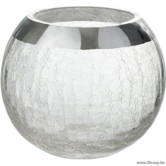 J Line Jline Portacandele Palla Screpolato Vetro Trasparente Argento M Fotosforo Bola Agrietado Cristal Transparente Plata Medium