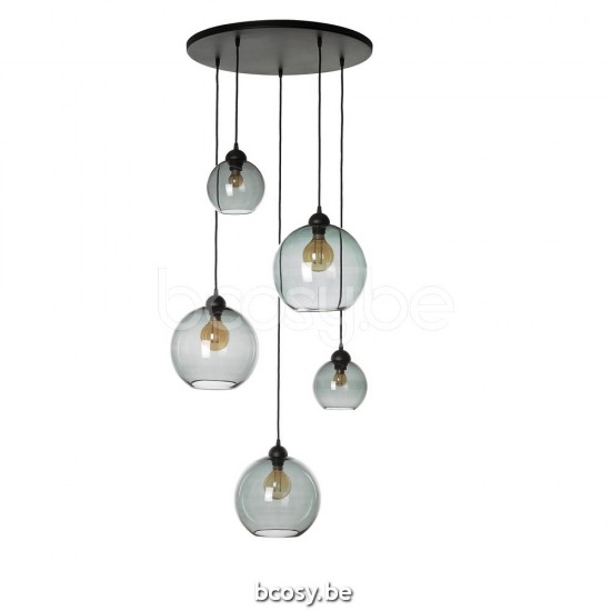 Marckdael pendel Seattle-Seatle Marckdael 1488-PL5-RO-NE-GLOBE-FUME-2KL-3GR Contemporal zwart gepoederlakt pendel H max 300cm VVD VDV Verlic.