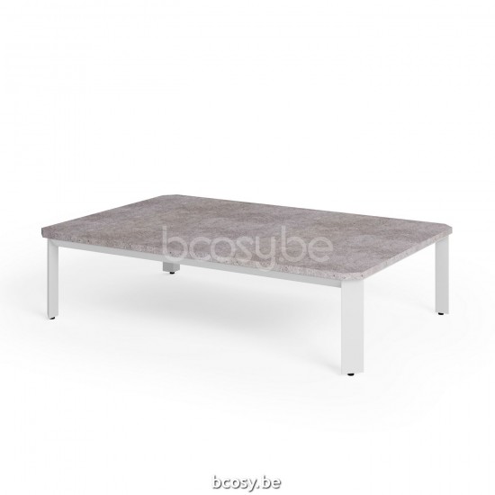  Jardinico MAUROO Rechteckiger Gartencouchtisch Aussensalontisch 120x80 Weiß Matt Pulverbeschichtetes Aluminium Ceramic Taupe Grey.