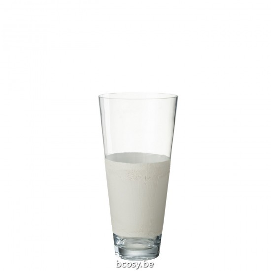 Jline Vase Delph Glass Transparent White Medium.