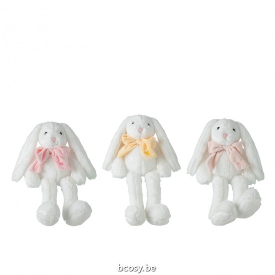 Jline Rabbit Plush With Bow Tie Polyester White Assortment Of 3.