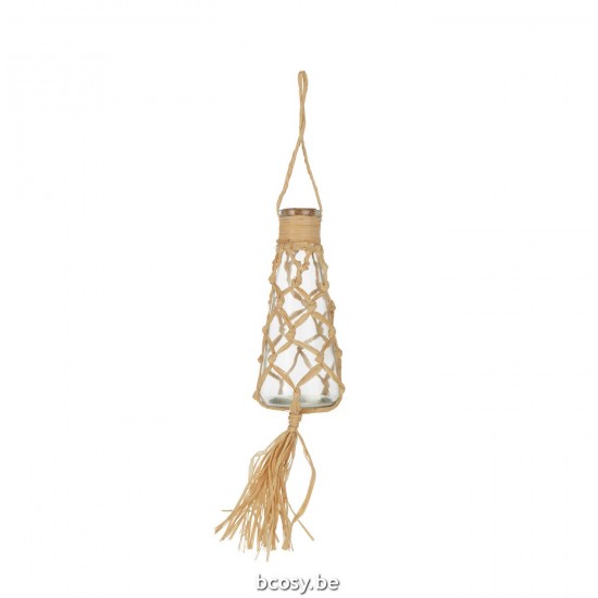 Jline Hanging Bottle Decoration Glass Raffia Natural.