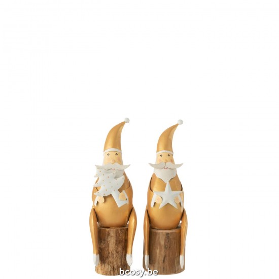 Jline Santa Árbol Estrella Sobre Pie Hierro Madera Blanco Oro Surtido De 2.