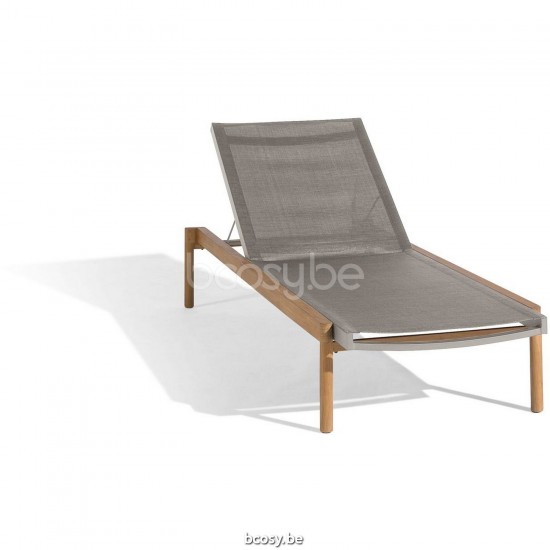 Diphano Newport Bain de soleil avec accoudoir en teck Cadre Aluminium Café Tissu Batyline couleur sable Accoudoirs en Teck na.