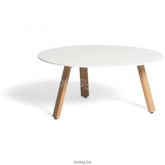 Diphano Easy-Fit table d'appoint elite A 60xR (28h) Cadre Teck naturel Dessus Aluminium blanc.